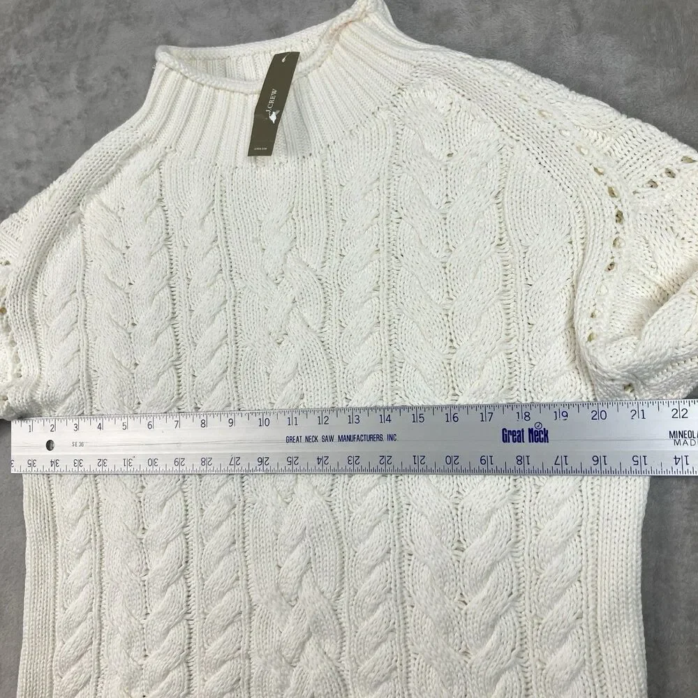 J Crew 2025 Rollneck Cableknit Sweater Womens XS Ivory Cotton Preppy